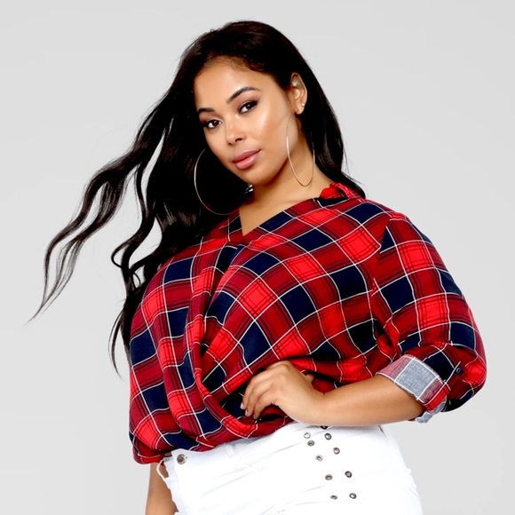 Fashion Nova Plaid Collared Surplice Top NWT - Picture 5 of 10